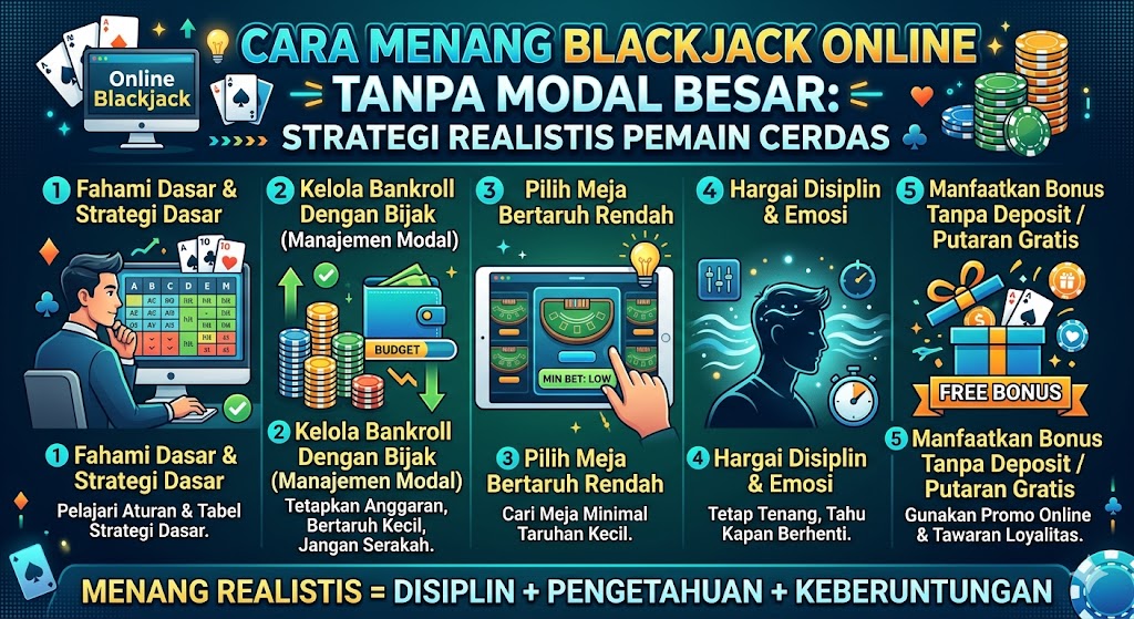 Cara Menang Blackjack Online Tanpa Modal Besar: Strategi Realistis Pemain Cerdas